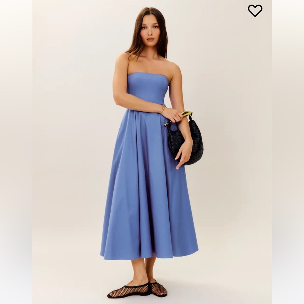 Reformation Blue Strapless Midi Dress